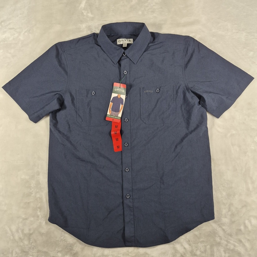 Orvis Short Sleeve Tech Shirt Men's Medium Blue Hiking Outdoors UPF 30+ NWT